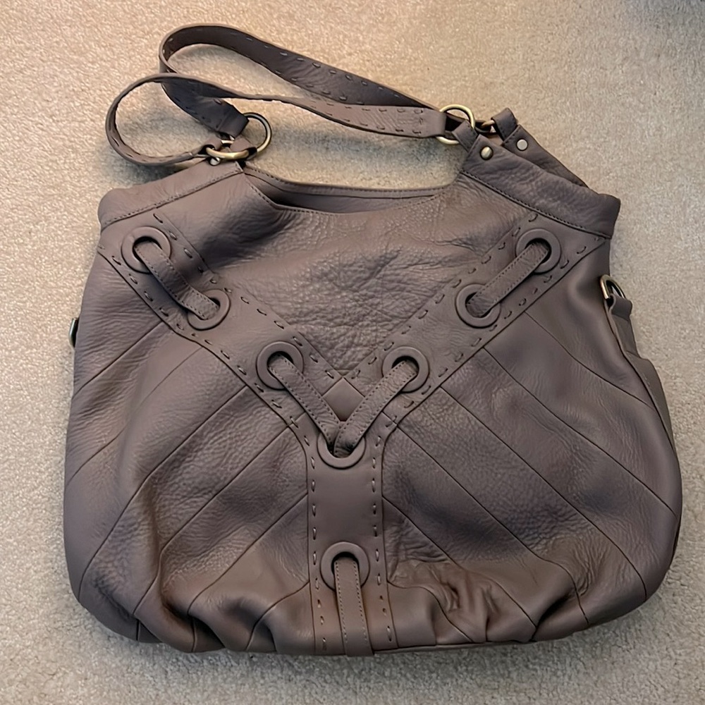 Gray leather hobo satchel